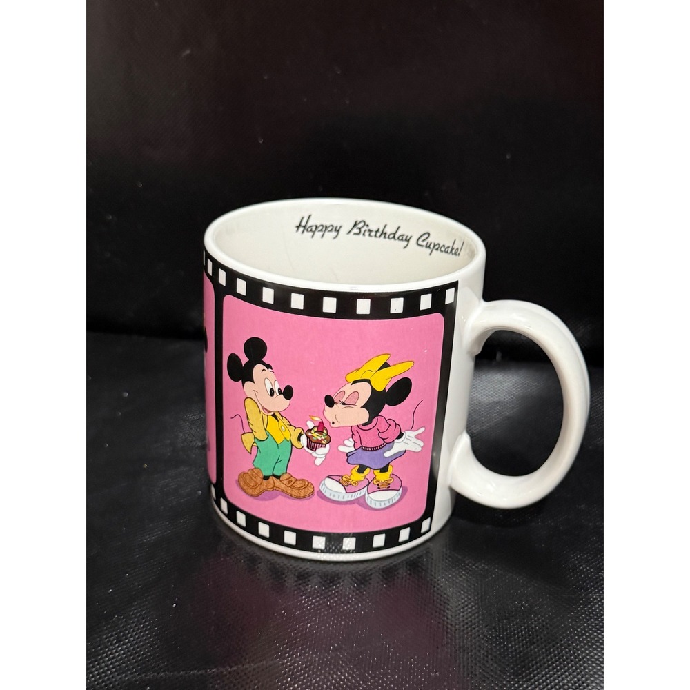 Vintage 1988 Disney Mickey Minnie Mouse Happy Birthday Cupcake Mug Applause